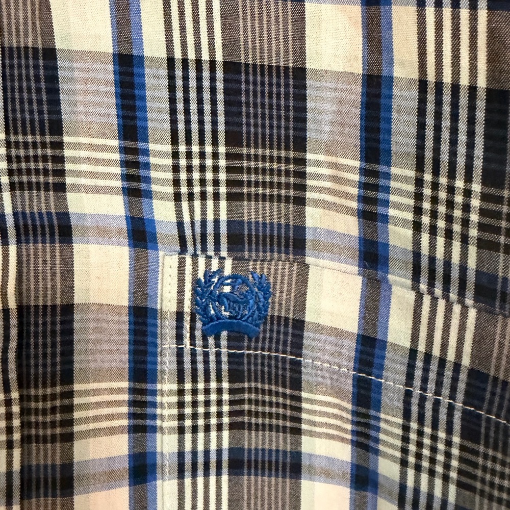 Cinch Boys  Blue Black White Plaid Shirt XL 14